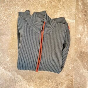 Hugo Boss Men's Zip-Up Sweater in Gray with Orange Zipper